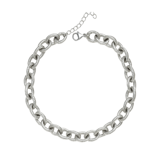 Chunky twisted rope chain necklace in stainless steel finish