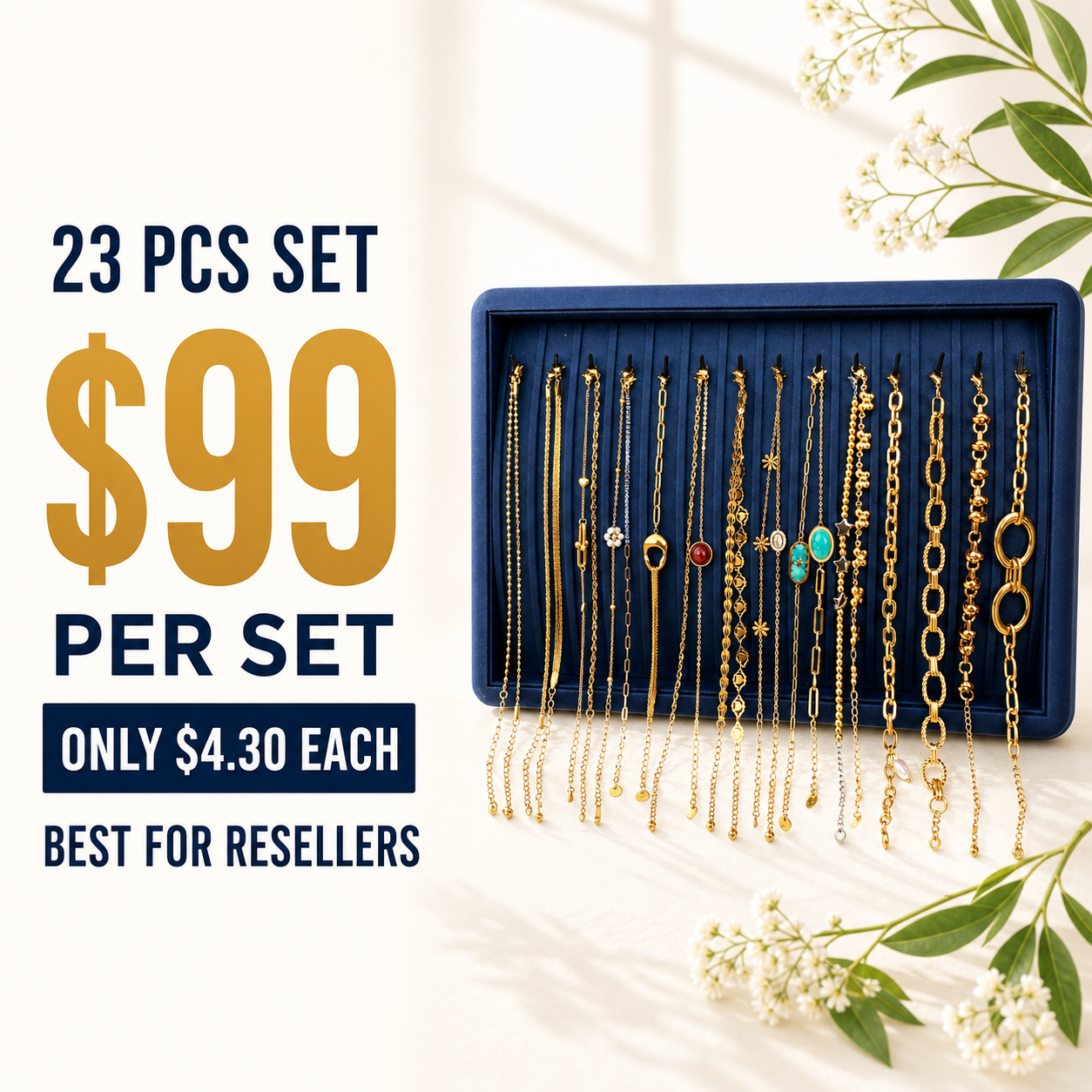 23PCS Gold Chain Bracelet Bundle wholesale jewelry bundle
