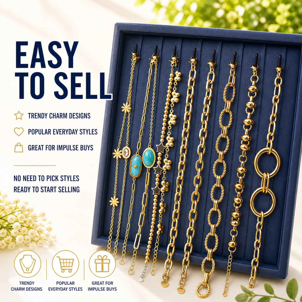 23PCS Gold Chain Bracelet Bundle wholesale jewelry bundle