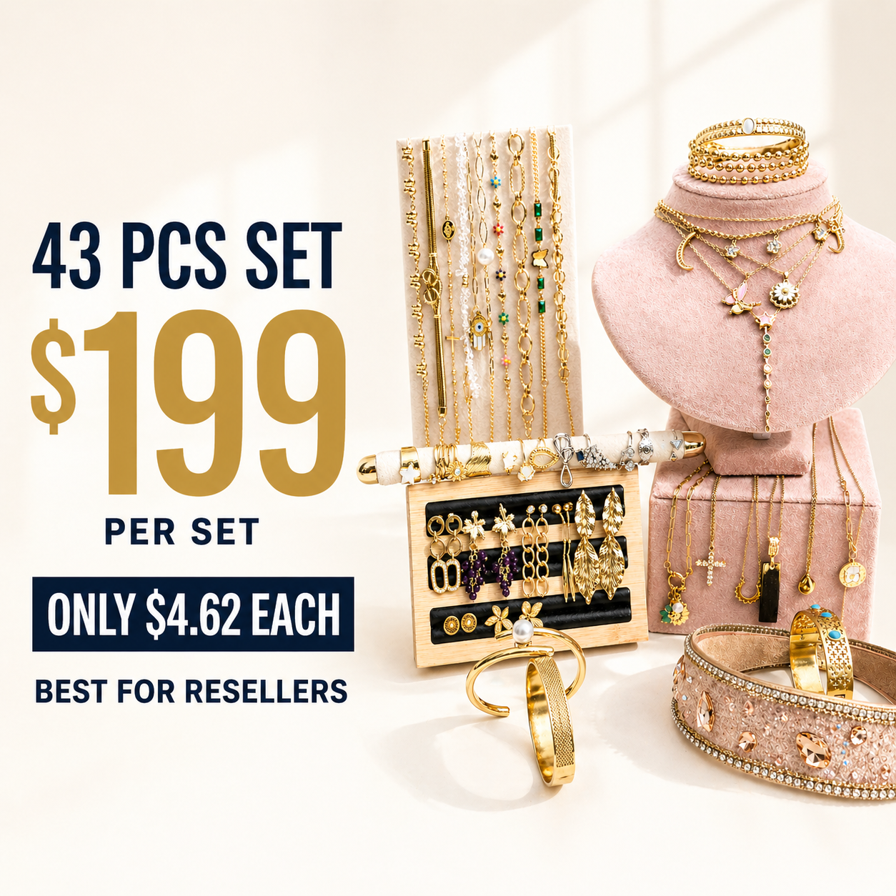 43PCS Gold Charm Jewelry Bundle wholesale jewelry bundle