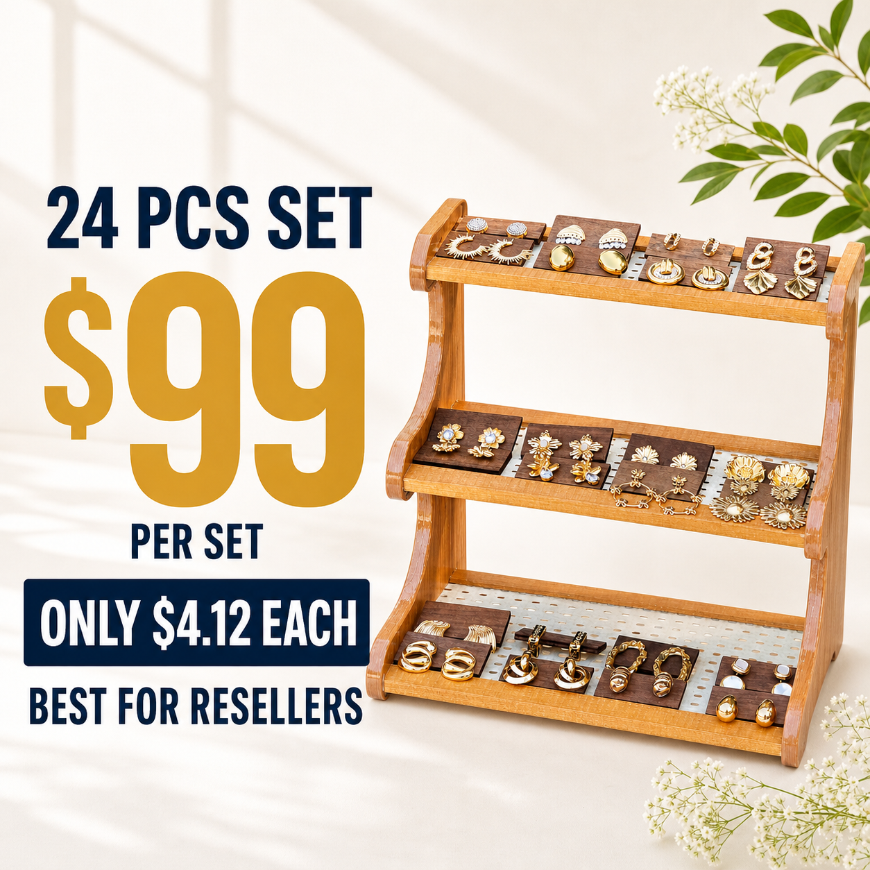 24PCS Gold Earring Bundle wholesale jewelry bundle