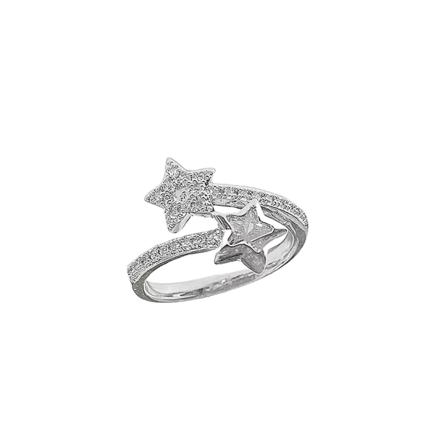 CZ star ring with double star design and pavé twist band